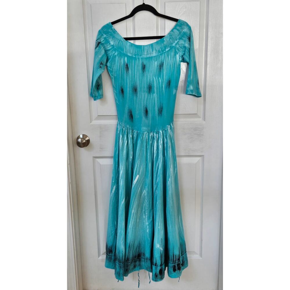 Luna Luz Dress Womens Small Blue Abstract Bubble Hem Artsy Lagenlook Midi - Picture 3 of 14
